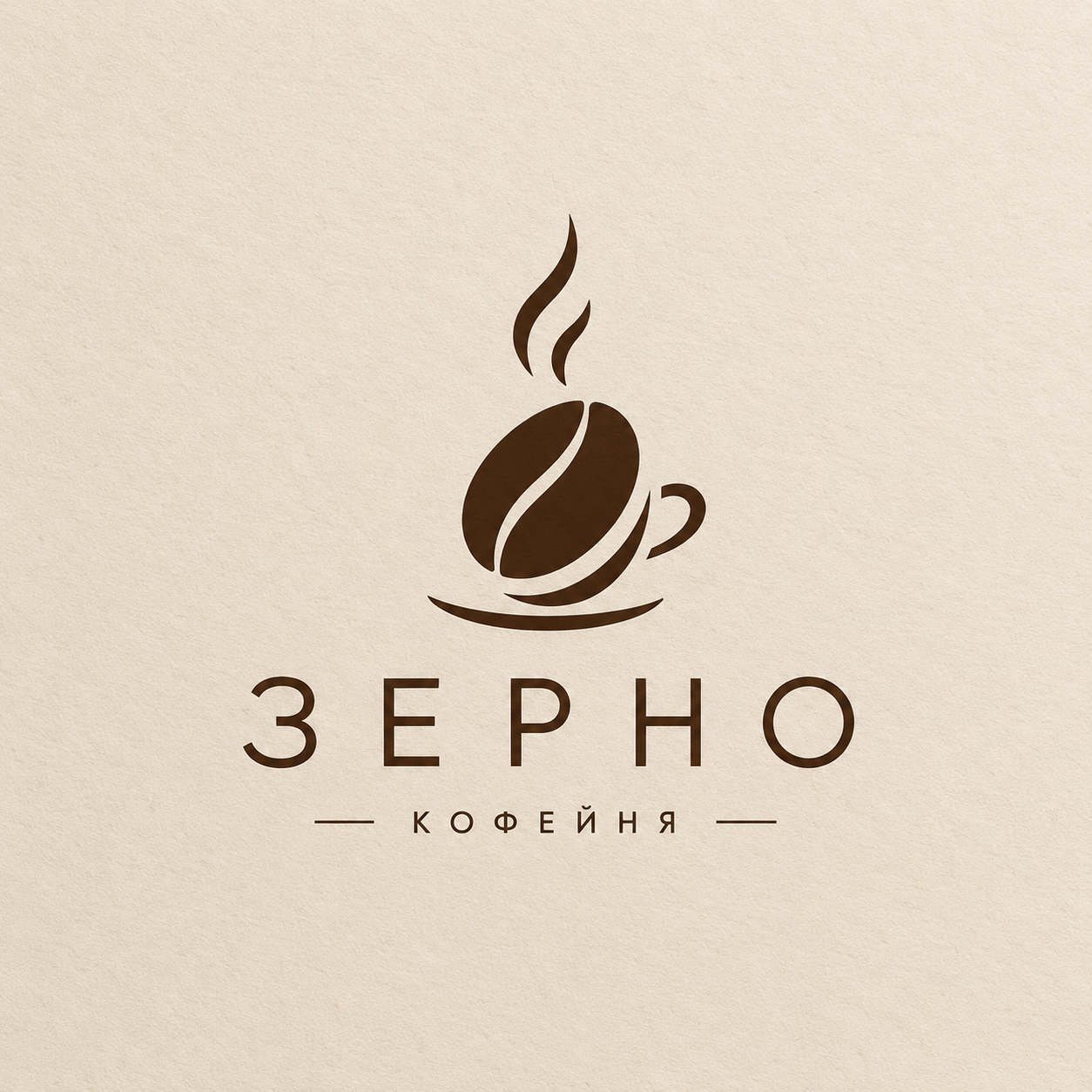 Минималистичный логотип кофейни «Зерно»: кофейное зерно в круге, тёмно-коричневый цвет